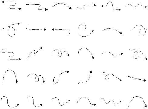 Dotted Arrow Set with Curved Wavy and Loop Vector Lines