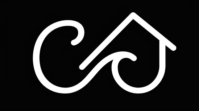 Minimalist white house and curve monogram icon.