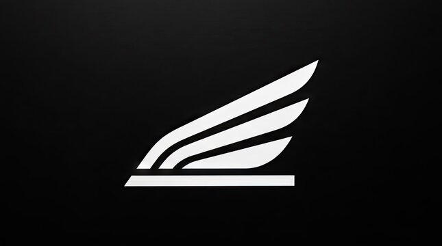 White stylized wing logo icon on black background.