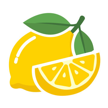 Fresh Lemon Fruit with Slice and Green Leaves Vector