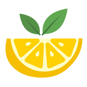 Fresh Lemon Slice with Green Leaves Vector Illustration