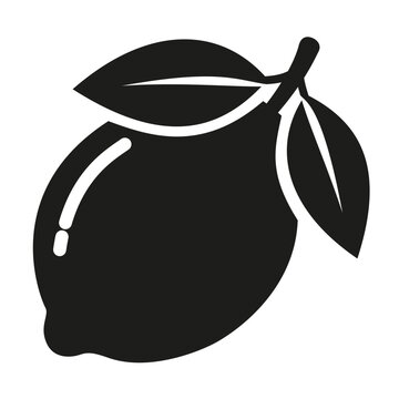 Black Lemon Silhouette with Leaves Vector Icon