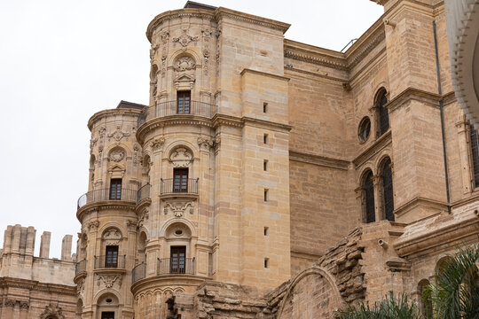 Ornate Side Facade of Malaga Cathedral in Andalusia, Spain