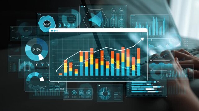 Business analytics dashboard with financial graphs and charts showcasing data trends and performance metrics on digital interface in modern office Sigmoid