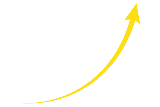 Yellow curved arrow pointing up for business growth and success concept