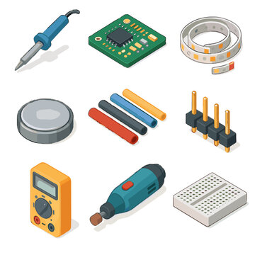 Strip button icons connector battery crafting breadboard board vector heat icon electronics