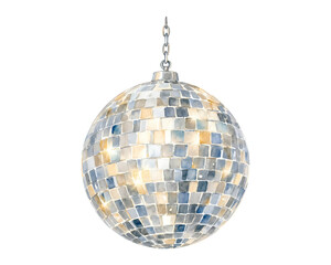 Fototapeta premium Shiny disco ball hanging on a chain isolated on white background for party decoration