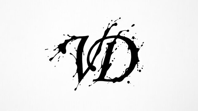 Black VD monogram with artistic ink splatter design