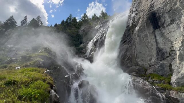 The Rhone River Falls or Waterfalls of the Rhone River (Rhonefall or Rhonefalls) below its source and under the Rhone Glacier in the Swiss Alps, Switzerland - Wasserf&auml;lle der Rhone oder Rottenfall