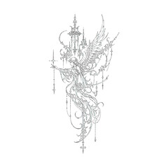 Naklejka premium PNG Intricate gothic angel illustration with ornate abstract decorative design