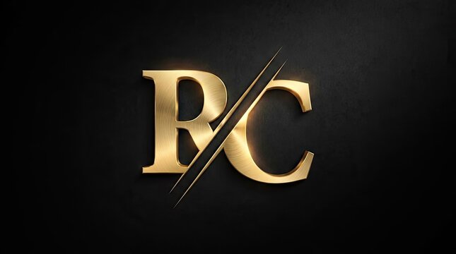 Elegant gold PC monogram logo on black background.