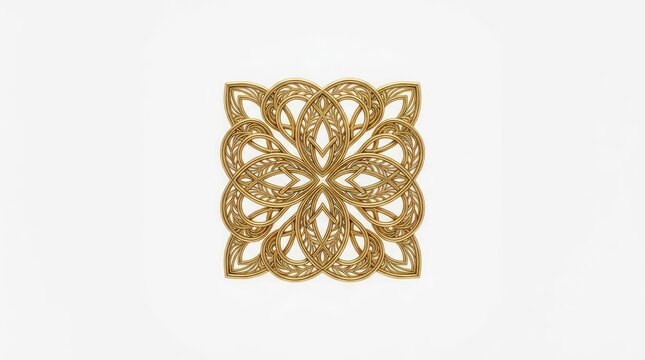 Golden intricate celtic knot square ornamental design.