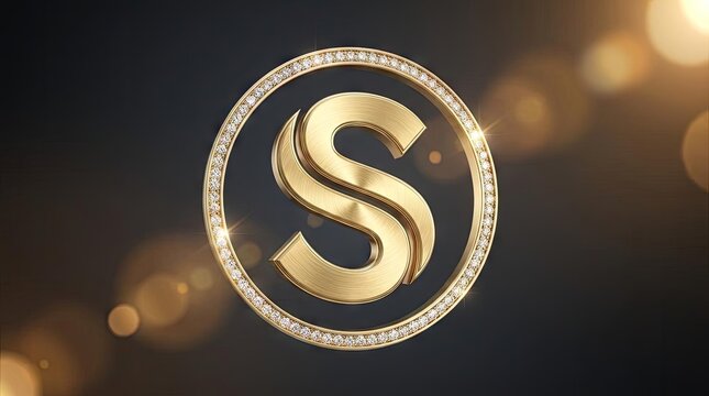 Luxury golden letter S monogram in diamond circle.