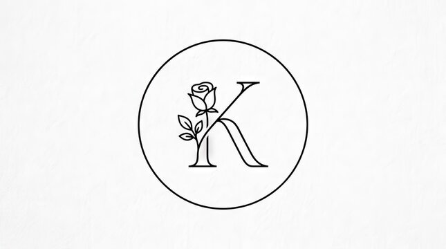 Thin line K letter logo with rose flower.