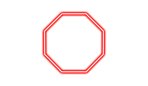 Red neon octagon frame isolated on white isolated on transparent background