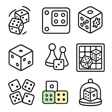 Motion game vector classic icons colored die rolling icon showing scattered dice