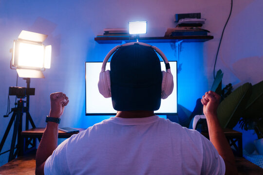 Person winning while gaming or streaming
