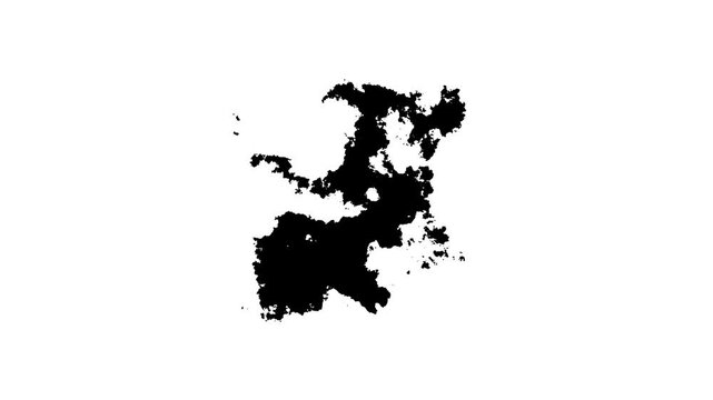 Abstract liquid paint splash overlay dynamic energetic black and white texture reveals loop element dark grunge ink bleed stroke transition, white background for editor. 4k video