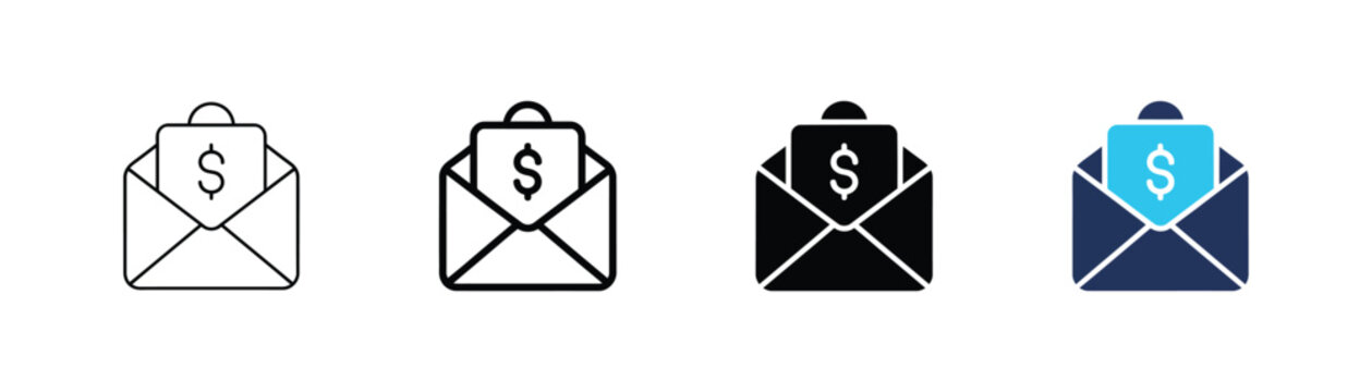 Money envelope icon for salary, payroll, payment, income, wages, employee compensation, finance, banking, and business.
