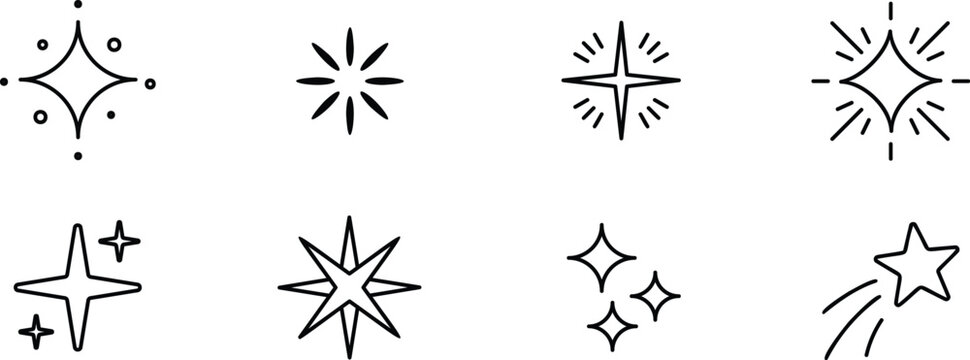 Set of cute sparkle and shine icons, magic stars vector illustration