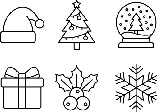 Christmas icons set outline style vector illustration