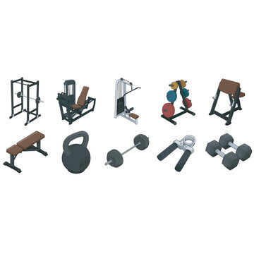 Colored Gym Equipment Mega Bundle with Power Rack Leg Press Pulldown and Free Weights
