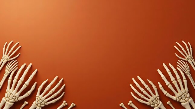 Close-up of fresh green pine needles on vibrant orange sunset gradient background.