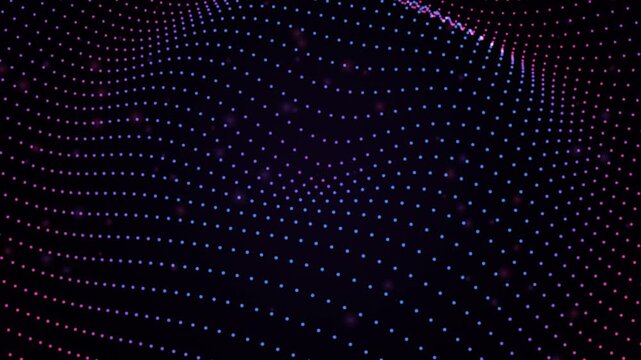 Undulating Grid of Glowing Neon Dots Seamless Loop