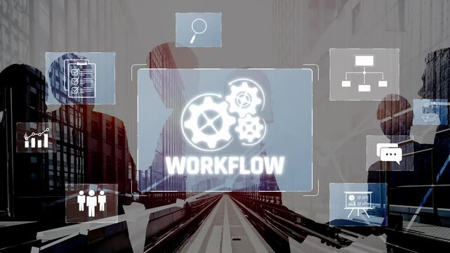 Workflow optimization concept featuring interconnected gears, task management, collaboration, process mapping, review, and automation for business productivity and efficiency Marrow