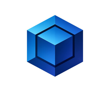 3D blue cube icon with light reflections