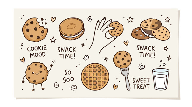 Cute handdrawn cookie and snack doodle set