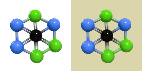 Obraz premium Abstract molecular structure model with blue and green spheres