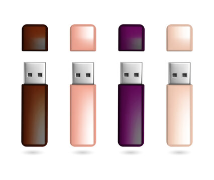 Four usb flash drives isolated on transparent background