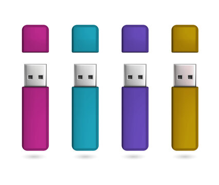 Four usb flash drives isolated on a transparent background