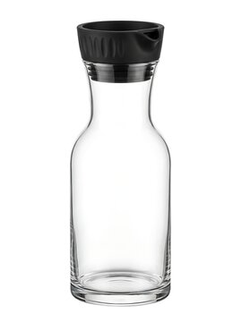 Empty Clear Glass Carafe with Black Lid Isolated on a Plain White Background Studio Shot