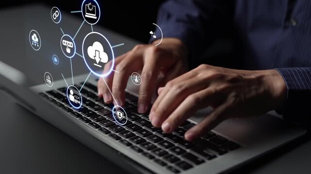 Cloud computing, cloud strategy, and cloud technology transforming digital infrastructure with scalable services, secure data storage, and cloud-based digital business solutions. Funnel