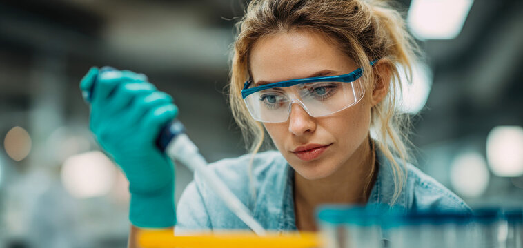 Scientist works in laboratory using pipette for research in study area