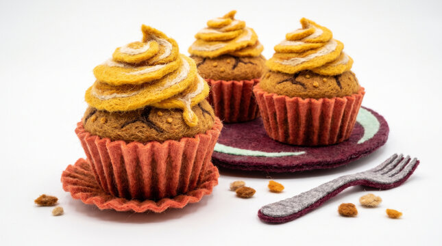 Pumpkin spice cupcakes with frosting on a plate and fork  