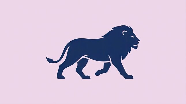 Blue lion silhouette walking on light background.