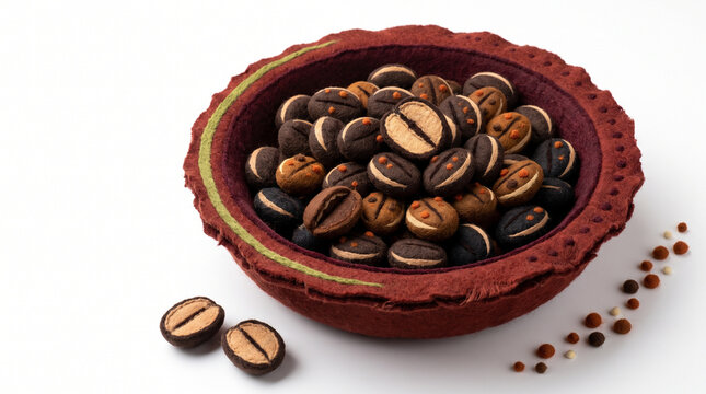 Pumpkin spice flavored coffee beans in a decorative bowl  
