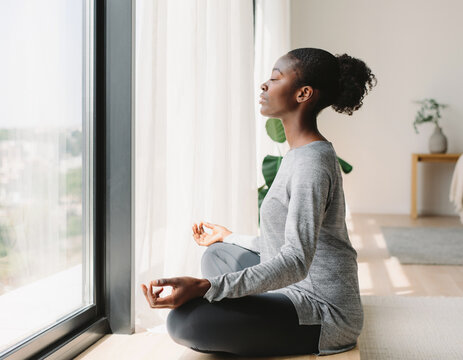 Woman Practicing Deep Breathing for Stress Relief