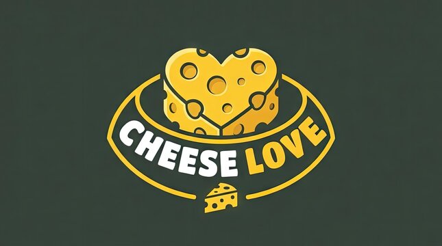 Yellow heart shaped cheese logo with text.