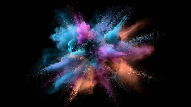 Colorful Powder Explosion Isolated on Black Background