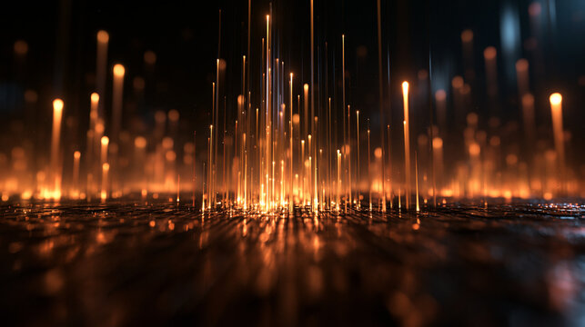 Abstract Glowing Golden Data Streams and Technology Network