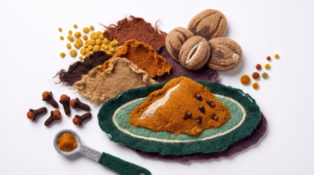Overhead view of pumpkin spice ingredients arranged on a surface  