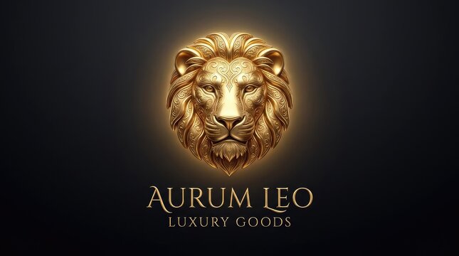 Golden lion head luxury brand logo on black background.