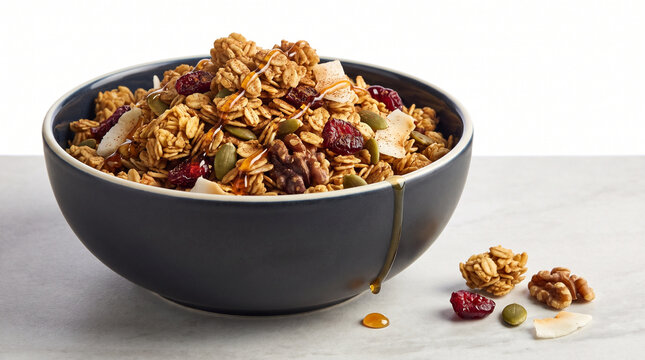 Pumpkin spice granola in a bowl with nuts and dried fruits  