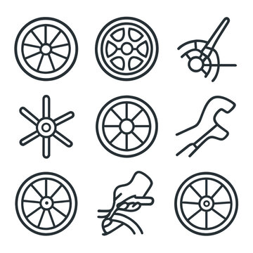 Icons sport system hub wheel icon metal spokes alignment vector rim spoke