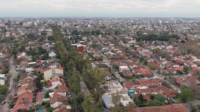 Vista a&eacute;rea de Ciudad Jard&iacute;n Lomas del Palomar, barrio residencial arbolado y urbanismo planificado en Tres de Febrero, Buenos Aires