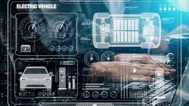 Smart interface showing electric vehicle performance, battery system, power control, charging status, and integration with renewable and grid-based energy sources Marrow